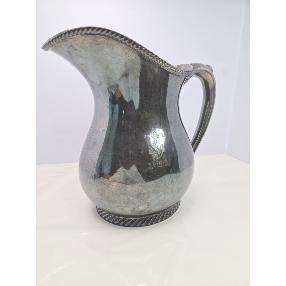 Antique 1941 WWII US Navy Large Pitcher Soldered Silver Internat Silver Co 01480